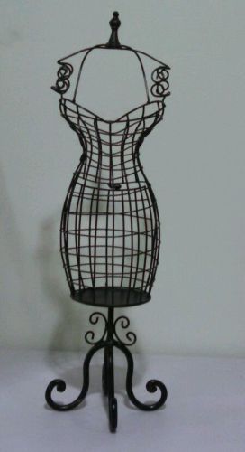 TABLETOP FLIRTY DRESS MODEL WIRE FRAME STAND BLACK WIRE DRESS WITH BOW DISPLAY