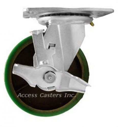 6plpcsb 6&#034; x 2&#034; swivel plate caster, poly on cast iron wheel with brake for sale