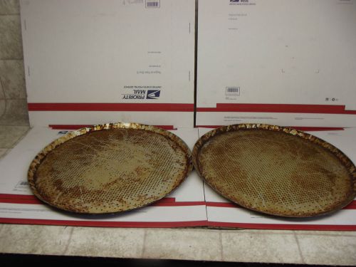 2 lot 16&#034; pizza hut pans well seasoned perforated thin crust commercial grade nr for sale