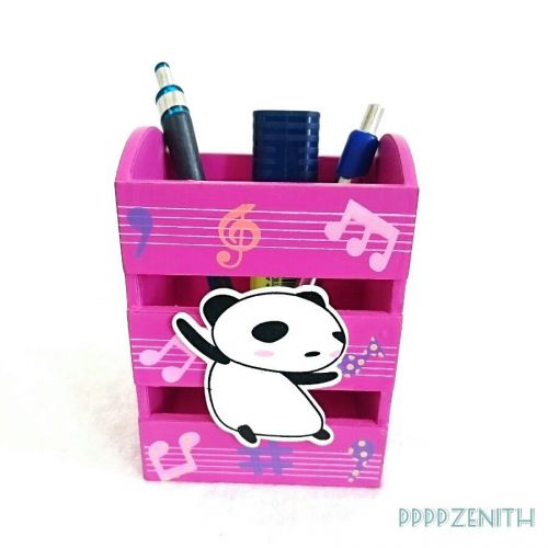 Pen Holder Wood Panda Pink Stationary Box Storage Pencil Container Desk Office