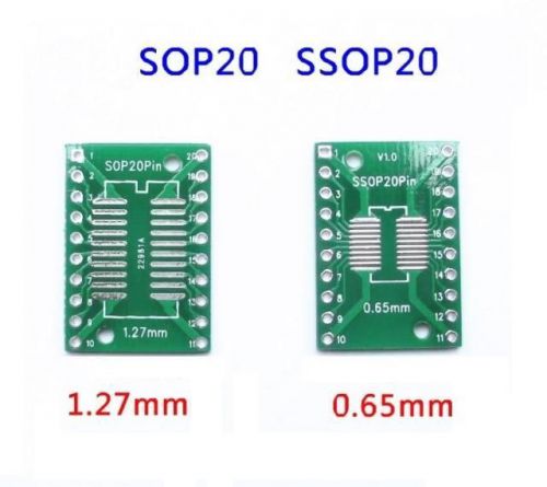 20PCS SOP20 SSOP20 TSSOP20 To DIP20 0.65/1.27mm IC Adapter PCB Board top