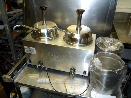 Twin Server Warmer with Two Pumps, Two SS  Inserts Hot Fudge, Nacho Cheese.