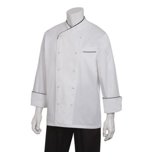 Chef Works ECCB-WHT Monte Carlo Egyptian Cotton Chef Coat  White with Black  50