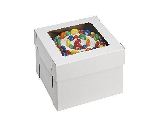 W PACKAGING WPCKB148 Cake Box with Window, E-Flute, 14&#034; x 14&#034; x 8&#034;, White (Pack