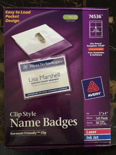 Avery Clip Style Name Badges, 3&#034; x 4&#034;, 50/BX
