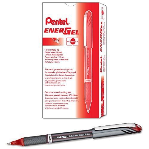 Pentel EnerGel NV Liquid Gel Pen, (1.0mm) Bold Line Capped, Metal Tip, Red Ink,