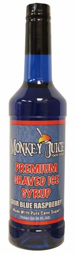 Sour blue raspberry snow cone syrup - made with pure cane sugar - monkey juice for sale