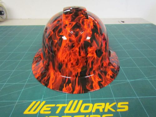 Hard hat full brim custom hydro dipped , osha , wicked fire hi vis orange wow for sale