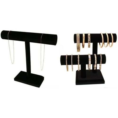 Black Velvet T-Bar &amp; 2 Tier T-Bar Bracelet Necklace Jewelry Display Kit 2 Pcs