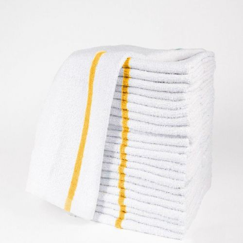 24 new cotton gold stripe terry restaurant bar mops premium kitchen towels 32oz for sale