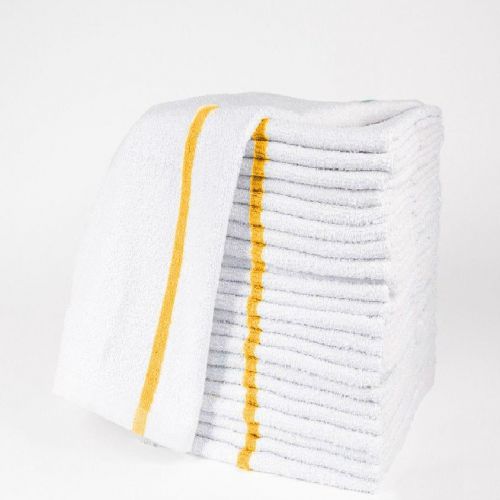 24 NEW COTTON GOLD STRIPE TERRY RESTAURANT BAR MOPS PREMIUM KITCHEN TOWELS 32oz