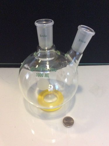 Chemglass 500ml 2-neck round bottom boiling flask 24/40 joints for sale