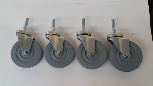 NEW (4) 5&#034; Threaded Stem Casters Grey Non-Marking Wheels W/ Double Ball Bearings
