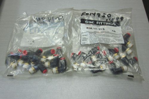 Lot of 20 smc 5/32 or 4mm x 1/8 npt pneumatic push on fittings new kql03-34s for sale