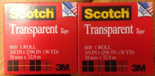 Lot of 2 Rolls Scotch Invisible Transparent Tape Refill  3/4&#034; x 1296&#034;  1&#034; core