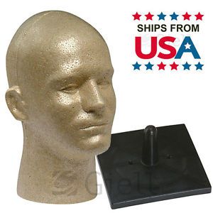 Full Size Male Styrofoam Head Gold with Free NonTopple Stand - Ships from USA
