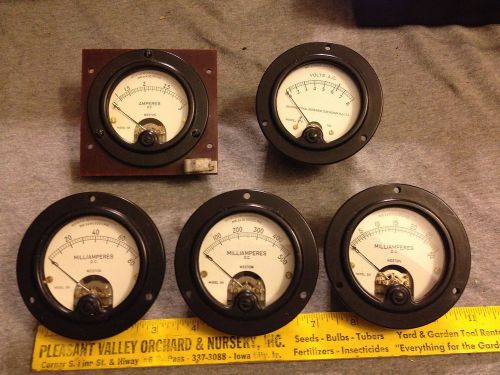 Lot of 5 Weston Electric Gauges - 3 different Model 301, 425,476 - STEAMPUNK