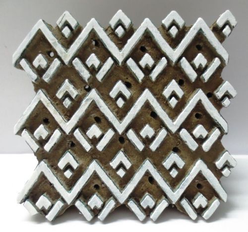 WOODEN HAND TEXTILE FABRIC PRINTER BLOCK STAMP BOLD UNIQUE ZIG ZAG CARVING