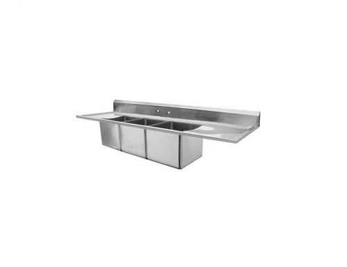 3 compartment 12x14x12 drop-in w/wall mount faucet 2 drainboards etl se12143dcn for sale