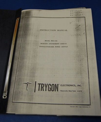 Trygon M60-5A Mercury Instrument Ser. Transistorized Pwr. Supply Instr. Manual