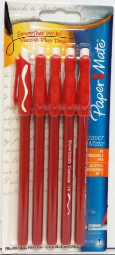 Paper Mate Erasermate Stick Medium Ballpoint Pens, 1.0 mm, Red, 5-Pack     NEW