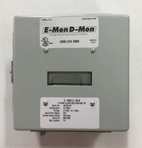 E-Mon D-Mon 408200 Kit 200A 3/4 Wire 3 Phase Class 2000 KWH Meter w/3 Sensors