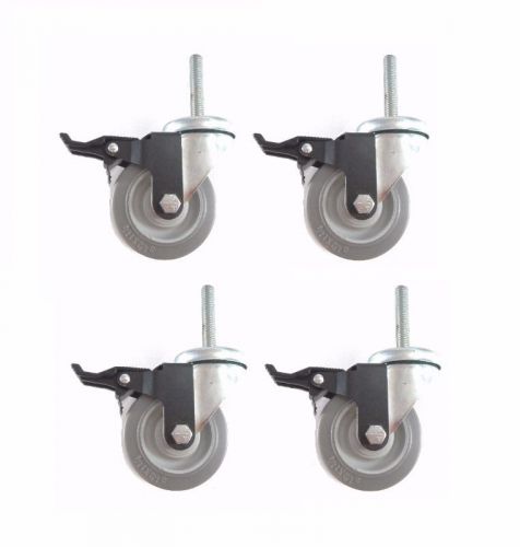 Set of 4 swivel brake casters with 3-1/2&#034; x 1-1/4&#034; tpr wheel 1/2&#034;-13 x 2-3/4&#034; ta for sale