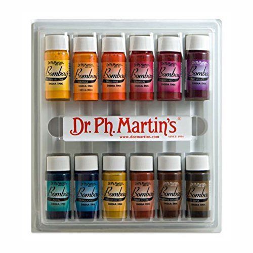 Set of 12 dr. ph. martin s bombay india ink bottles 0.5 oz set of 12 (set 2) new for sale