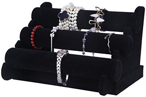 Jewery Bracelet Watch Display Stand Organizer,3 Tier,Elegant Black Velvet Design