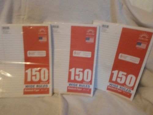 Filler Paper WIDE Ruled 3 Packs 150 Sheets Each Notebook Paper 10 1/2&#034; X 8&#034;