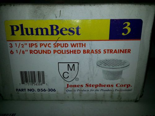 NEW PlumBest 3-1/2&#034; IPS PVC SPUD w. 6-1/8&#034; Round Polished Brass Strainer Drain
