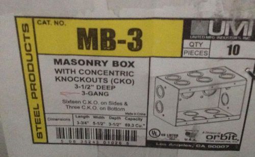 Orbit 3-Gang 3-1/2&#034; Deep Masonry Box with Concentric KnockOuts- MB-3