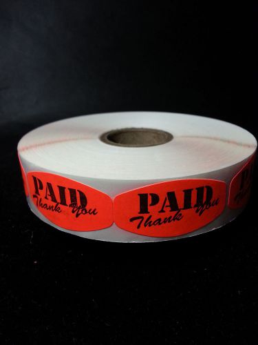 1.5&#034; x .75&#034; PAID THANK YOU MERCHANDISE LABELS 1000 PER ROLL FL RED BLACK STICKER