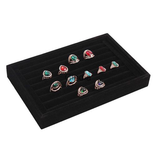 Velvet Earring Ring Jewelry Tray Organizer Display Holder Case Box Black