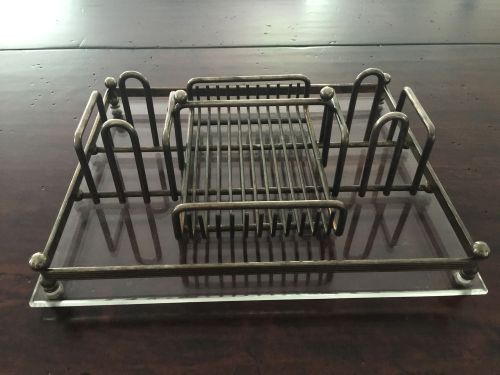 Vintage Mid Century Art Deco Silverplate &amp; Lucite Desk Dresser Drawer Organizer