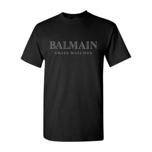 Balmain H&amp;M Flock Print T-Shirt Tee Black S,M,L,XL,XXL HM Swiss Watches Logo