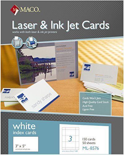 Maco MACO Laser/Ink Jet White Index Cards, 3 x 5 Inches, 3 Per Sheet, 150 Per