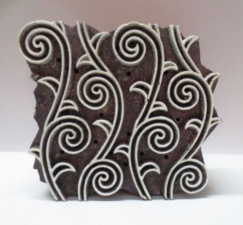 VINTAGE WOODEN HAND CARVED TEXTILE PRINT FABRIC BLOCK STAMP UNIQUE SWIRL DESIGN