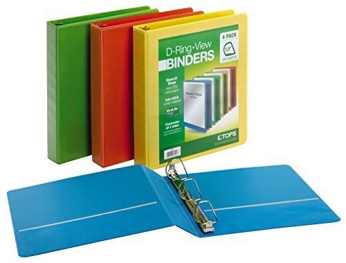 Cardinal 1.5-Inch D-Ring View Binders, 4 per Pack, Green/Orange/Yellow/Blue