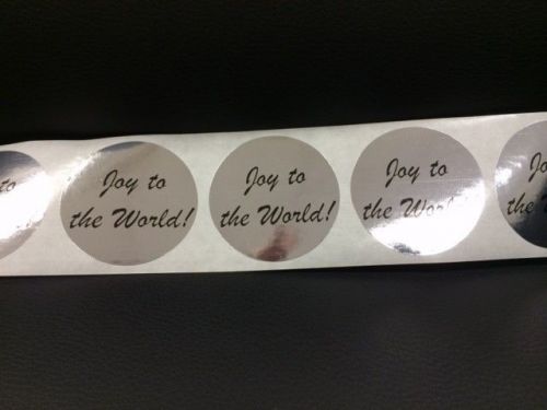 25 2&#034; JOY TO THE WORLD CIRCLE Labels Stickers SILVER CHRISTMAS HOLIDAY SEALS