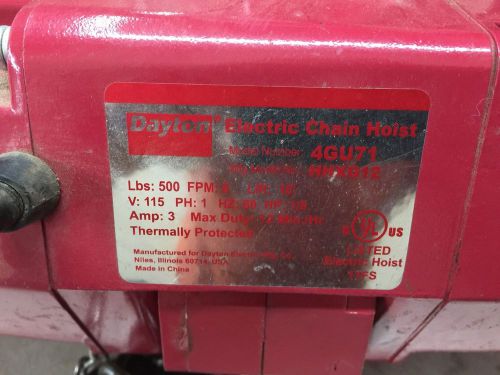 Dayton electric chain hoist, red, 4gu71 for sale