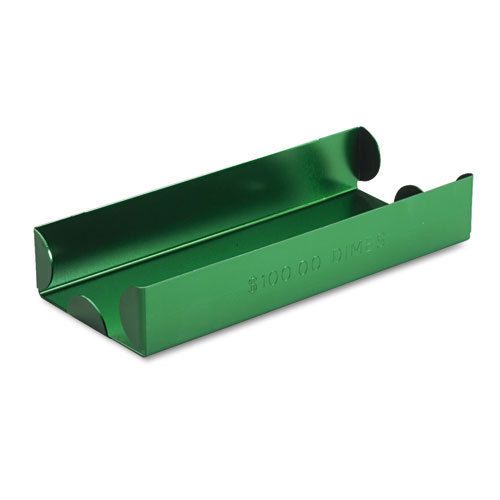 Rolled coin aluminum tray w/denomination &amp; quantity etched on side, green for sale