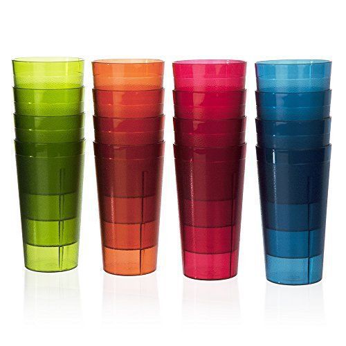 Set of 16 Drinking Glasses Water Tumbler Commercial-Grade 20oz Assorted Colors