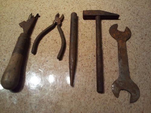 Mixed Lot of 5 Rusty Hand Tools Open Wrench Wire Cutter