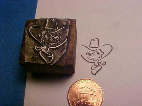 1940s COWBOY KID! Caricature Neckachief Western Hat OLD Letterpress printers cut