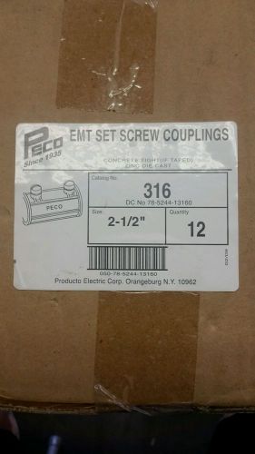 Peco 2-1/2&#034; EMT set screw couplings New box of 12