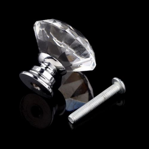 10Pcs 30mm Diamond Shape Crystal Glass Knob Cupboard Drawer Pull Handle New LX