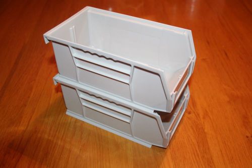 Qty 2 - PLASTIC PARTS BINS, hanging or stacking storage, 4-1/8&#034;W x 7-3/8&#034;L x 3&#034;H