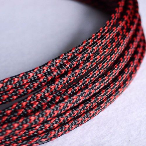 2M x 6MM Black&amp;Red High Densely Expandable Braided PET Sleeving Cable 3 Weave