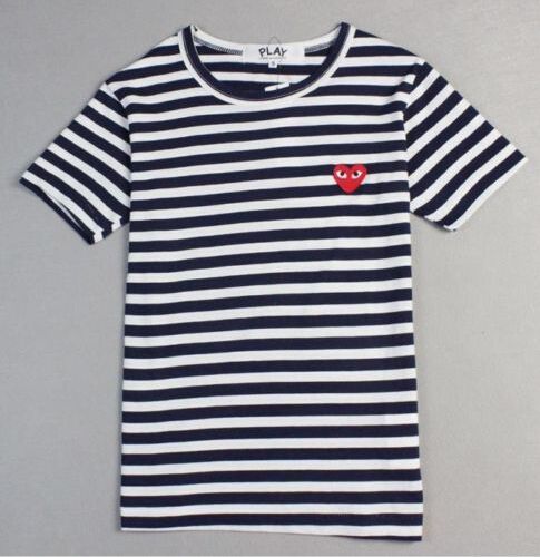 Stripe comme des garcons cdg play red heart mens womens short sleeve t-shirt tee for sale